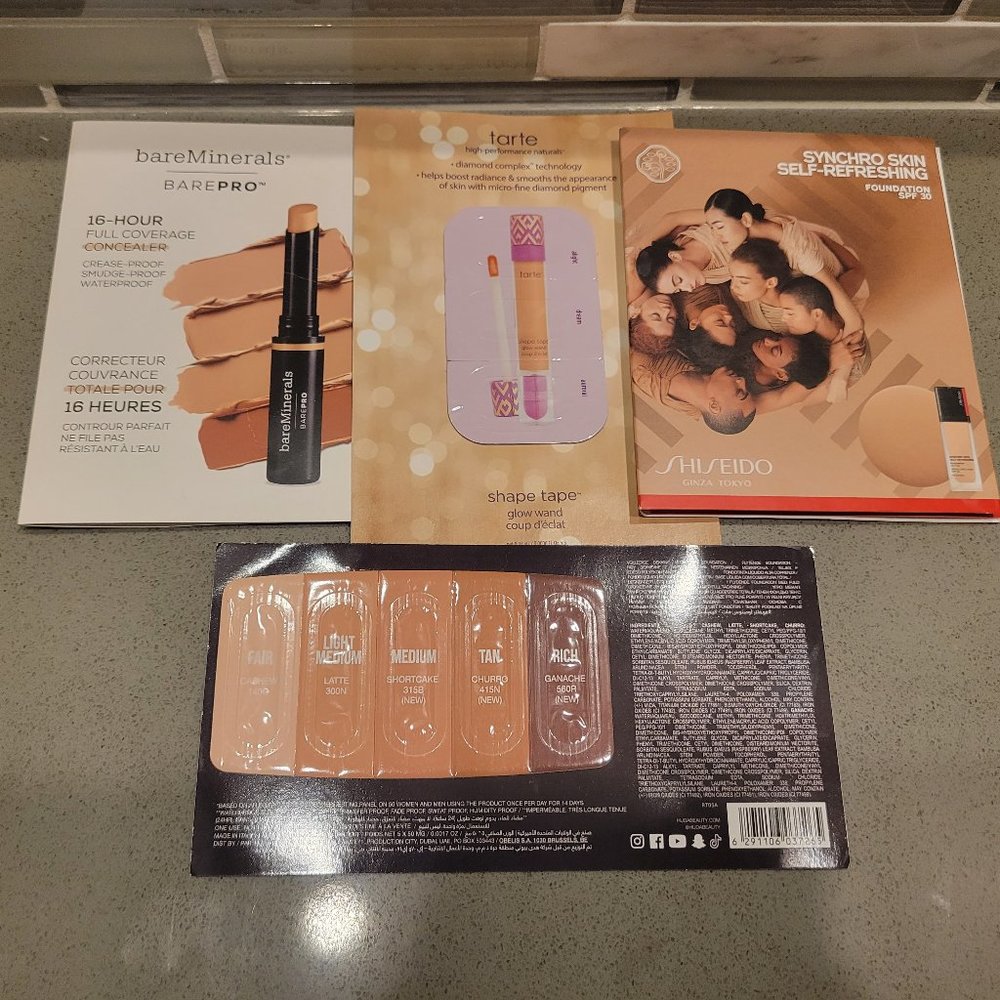 3 for $15, 5 for $20 Foundation card samples set lot shiseido tarte bareminerals